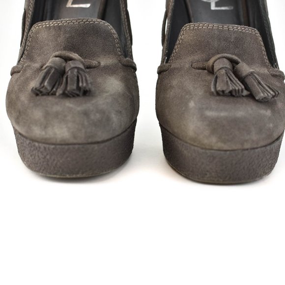 YSL: Brown, Suede Leather Platform Loafer Heels - Picture 5 of 11